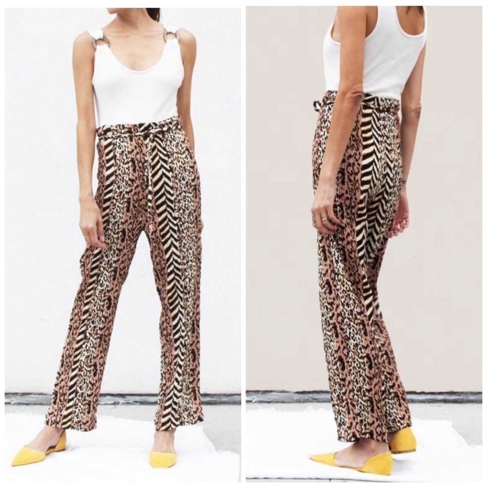 Nanushka Luma Pleated Printed Pants in Grannimal Leopard Casual Cropped - Picture 2 of 6